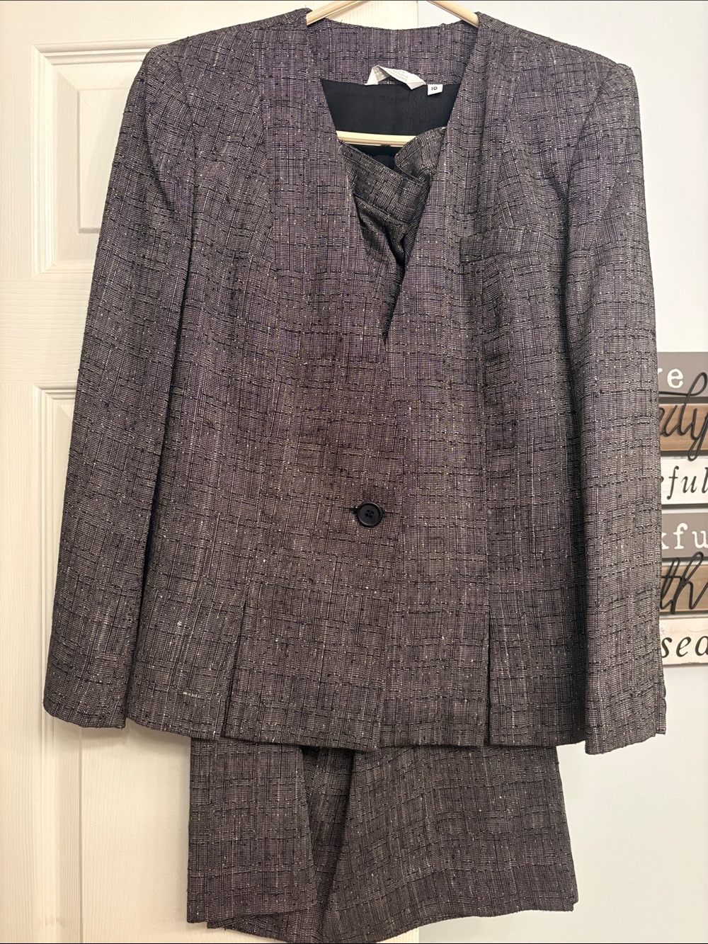 Vintage 80s Tweed Skirt Suit Set Pleated Hem Shoulder Pads Dark Academic 10
